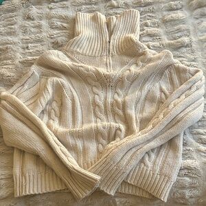 Olivaceous Ivory Cable Knit Half Zip Sweater